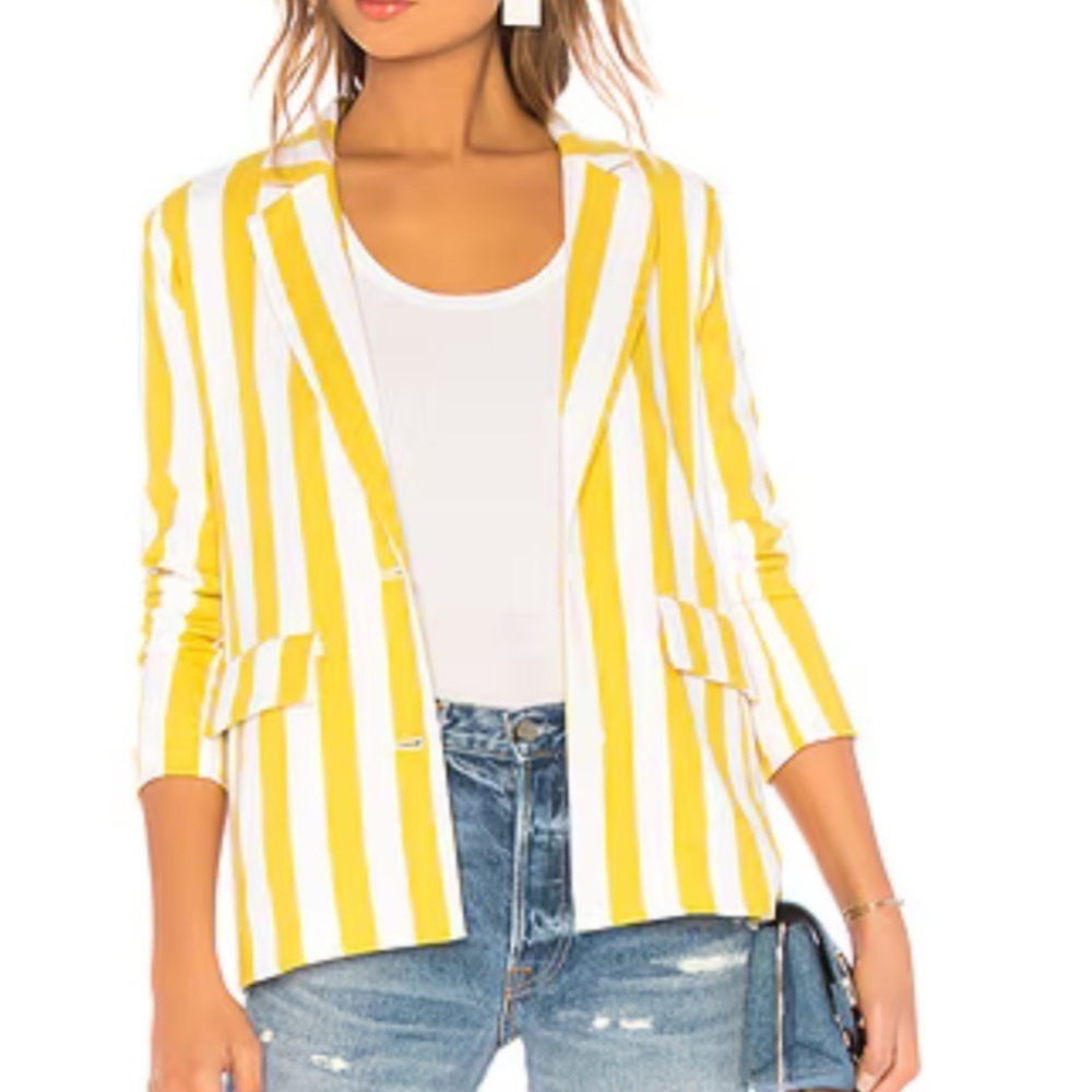 Revolve Lpa Boxy Blazer Yellow Gold White Double Breast Small